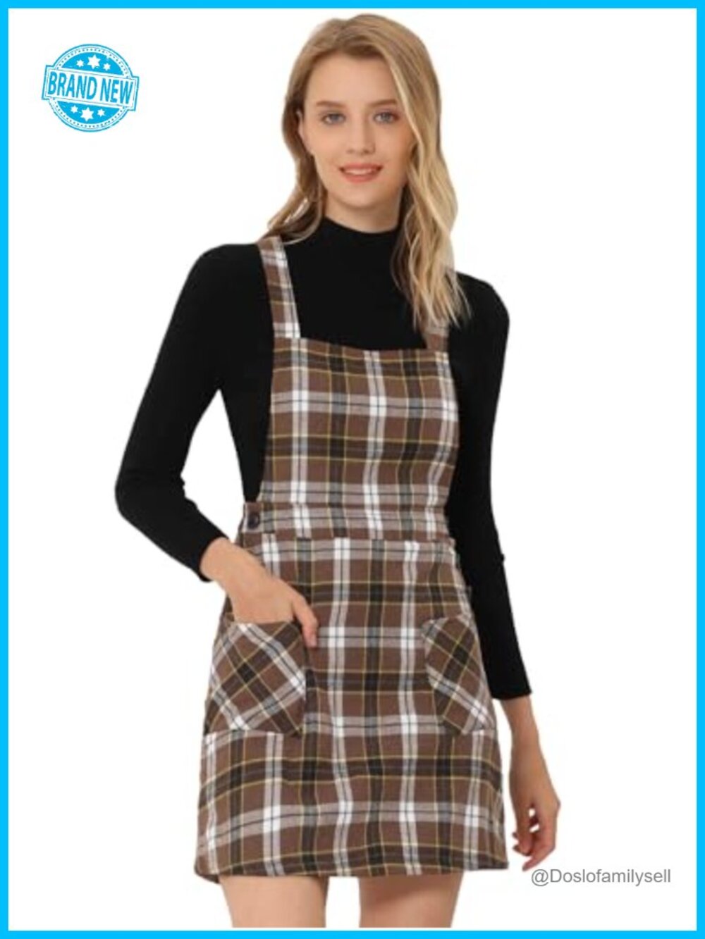 Allegra K Womens Plaid Tartan A-Line Pinafore Overall Dress